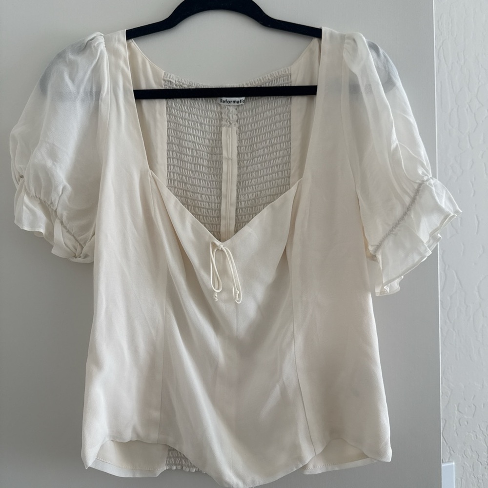 Reformation Delevan Cream ruffle sleeve Women's Blouse